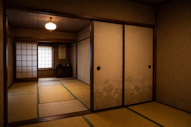 襖で仕切られた暗い和室
