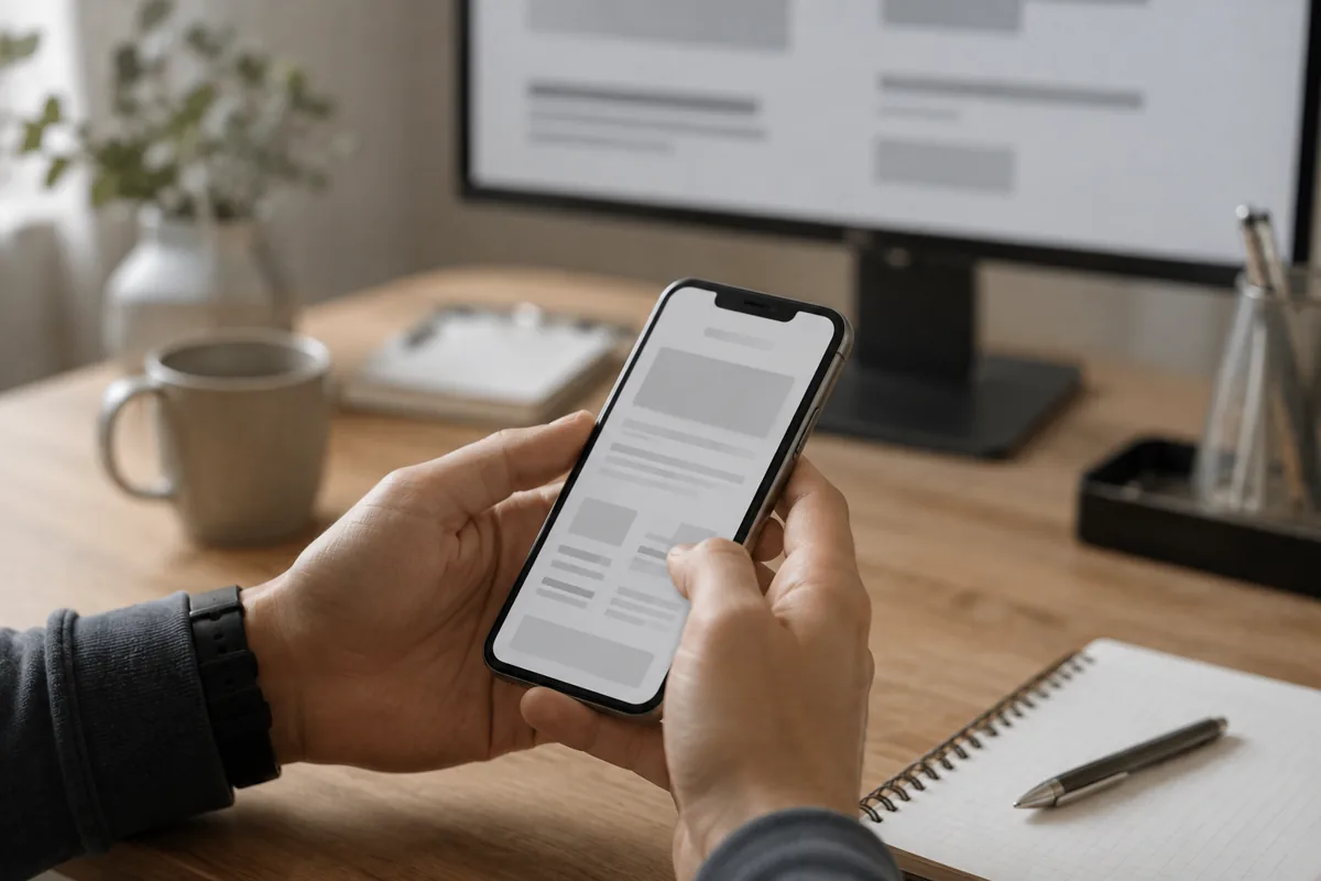 スマートフォンの実機で表示を確認する手元