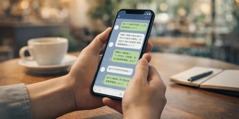スマートフォンで相談内容を確認する手元