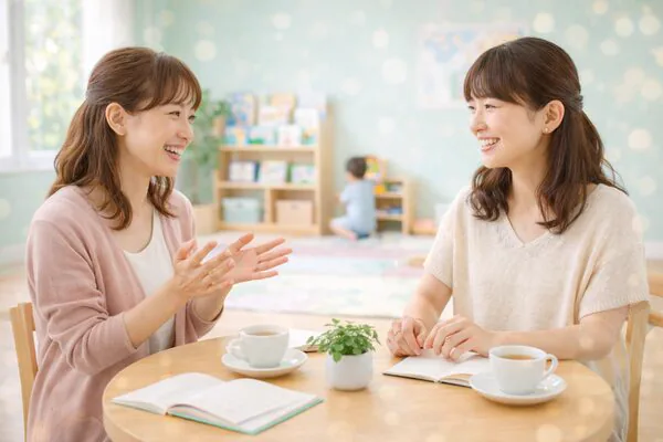 テーブルを囲んで会話するマザーズクラス