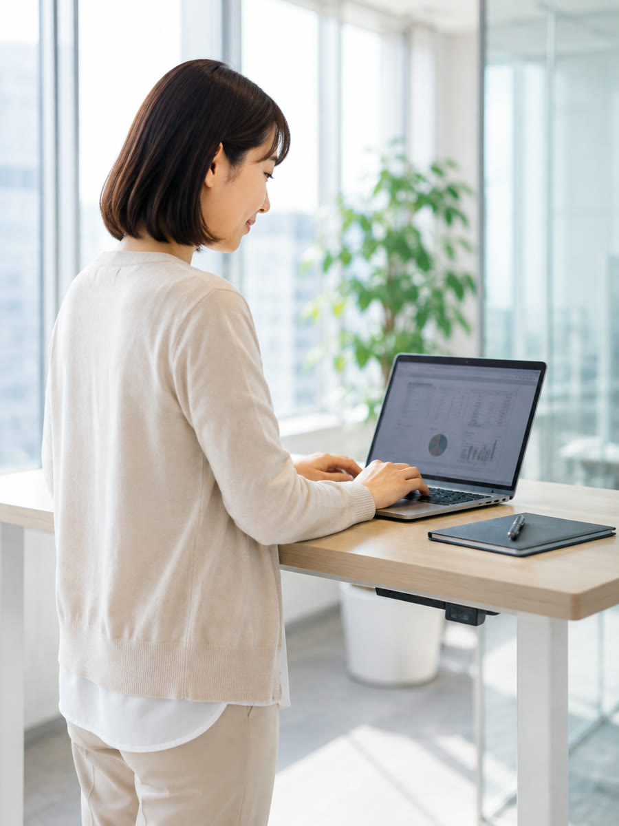スタンディングデスクで働く社員