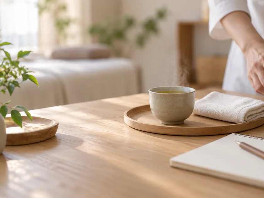 施術後にお出しする温かいお茶と養生のメモ