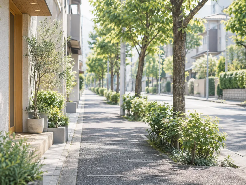 駅から当院へ向かう、緑の多い住宅街の通り