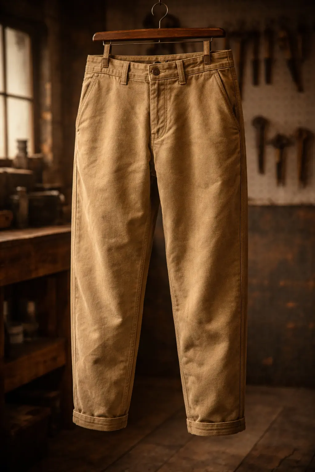 Michigan Chino — full-length view in aged khaki, relaxed taper silhouette