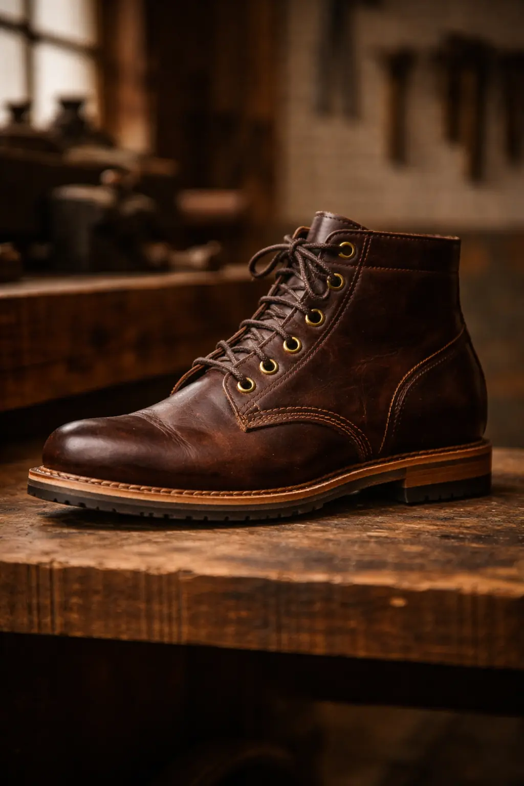 Assembly Boot — profile view showing Horween Chromexcel leather, Goodyear welt, natural leather sole