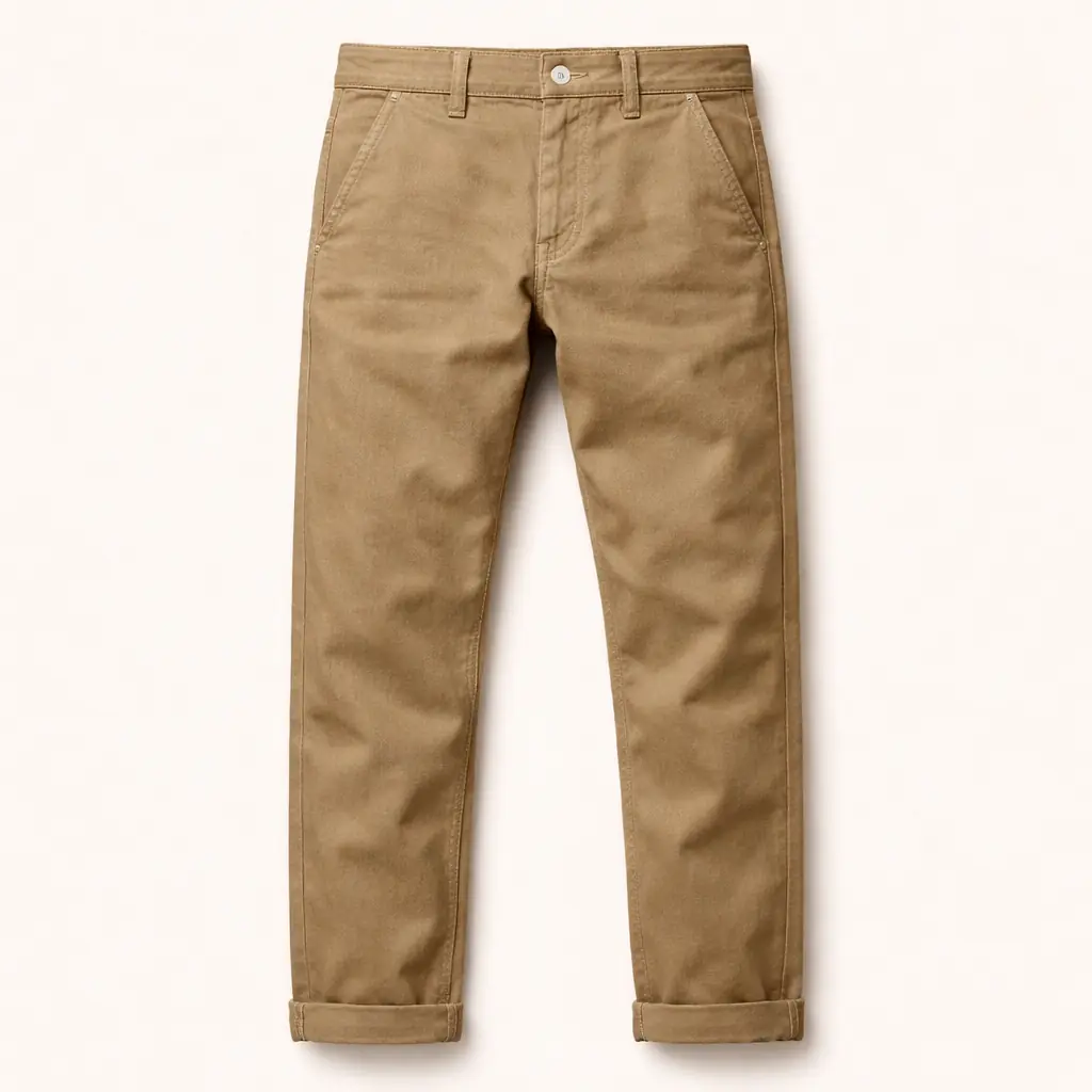 Michigan Chino — army twill trousers, relaxed taper, aged khaki