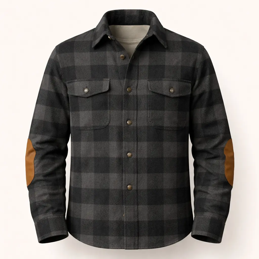 Foreman Overshirt — heavy flannel, chest pockets, elbow patches