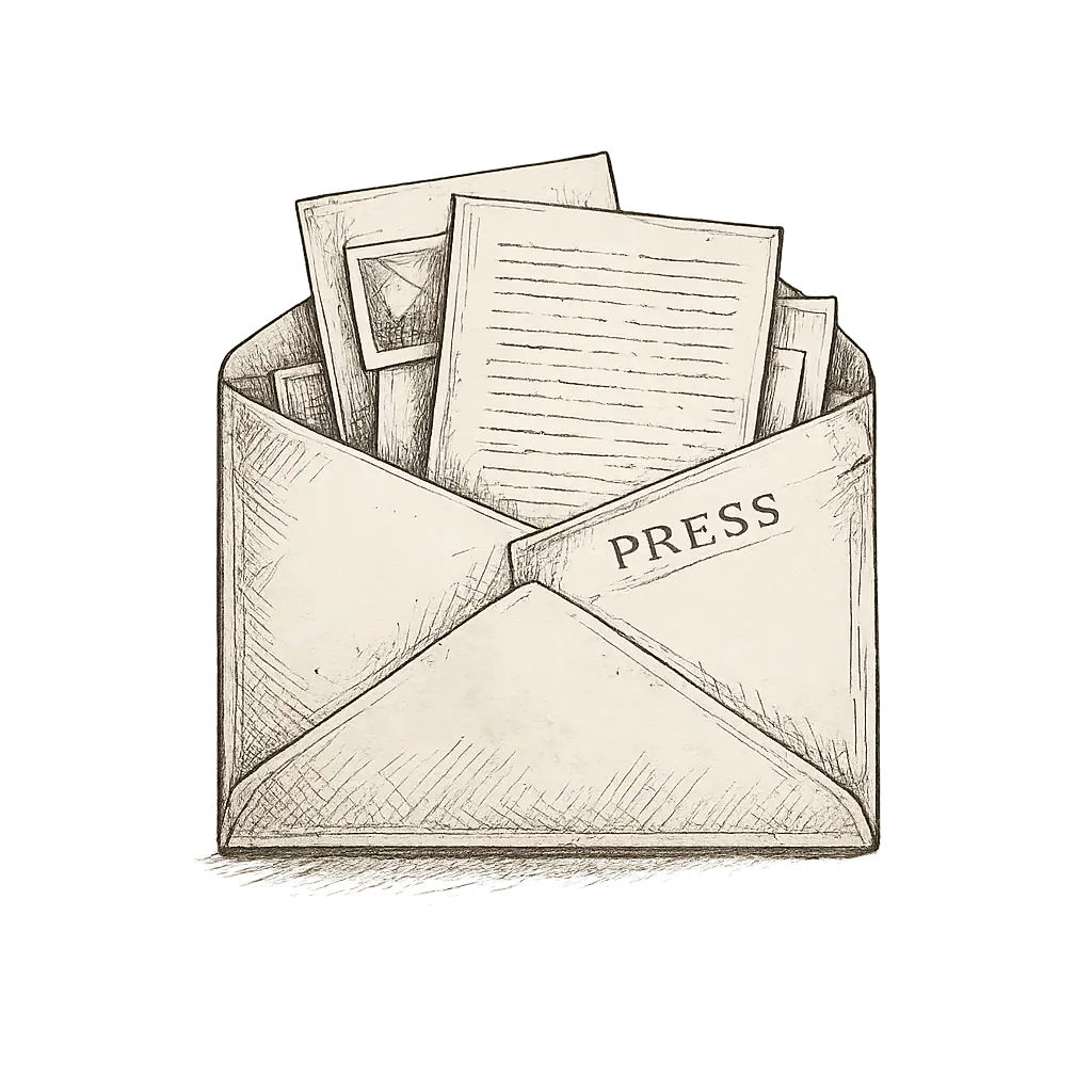 Hand-drawn ink illustration of a manila envelope and documents
