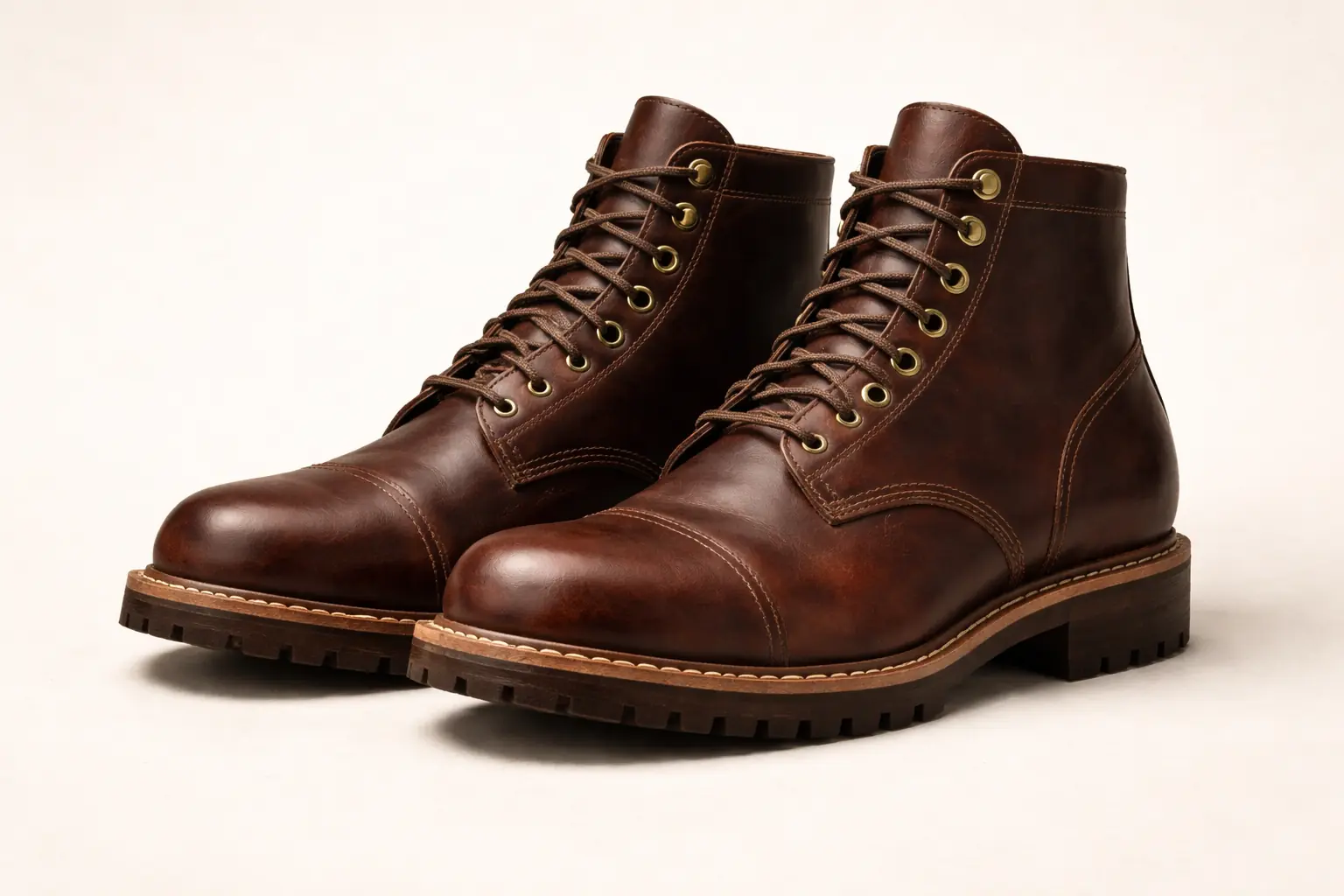 Horween leather service boots — Goodyear welt, oil-tanned, brass eyelets
