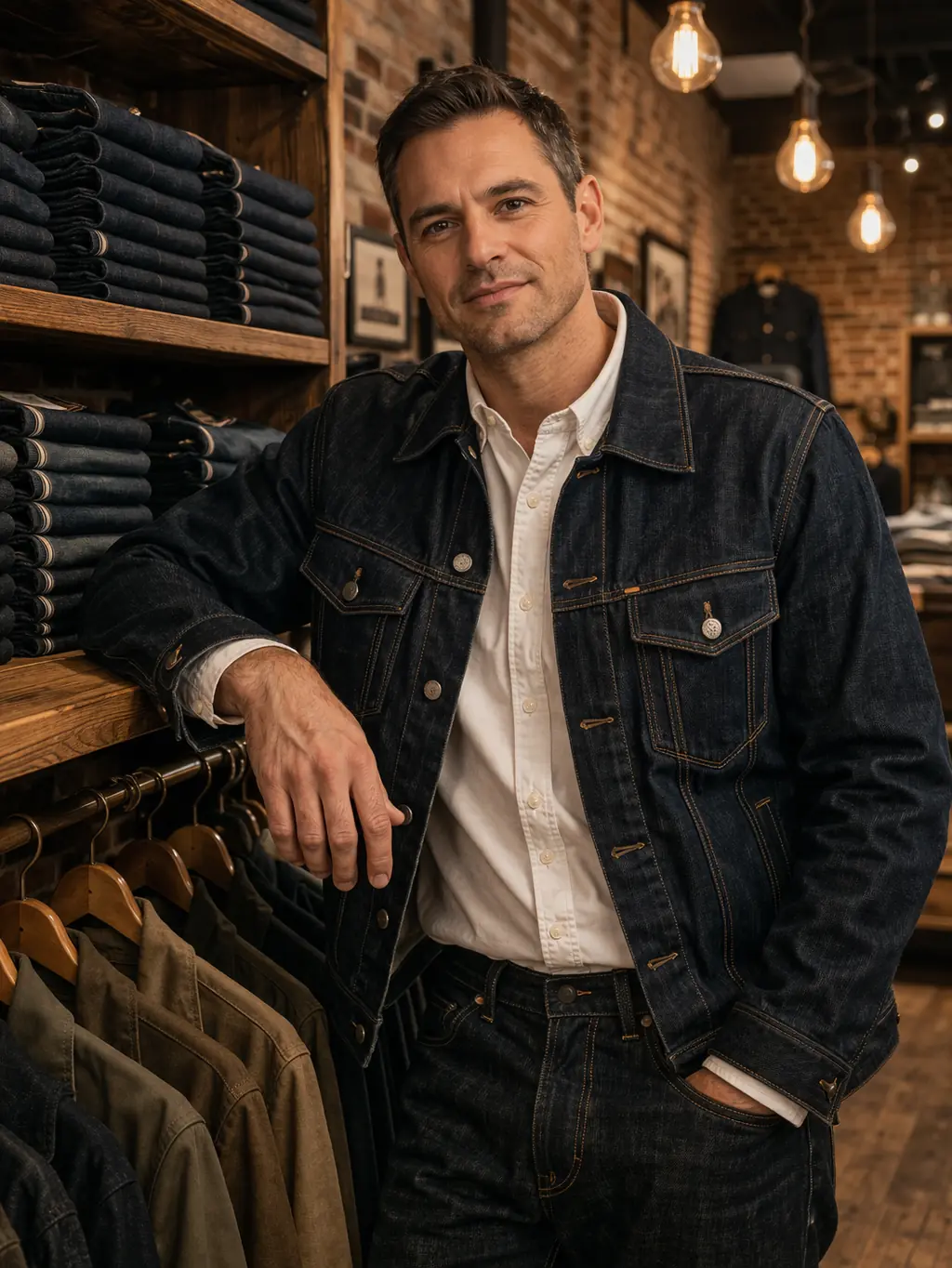 Robert Caldwell in the Corktown flagship store, 2024 — standing amid shelves of folded denim and hanging jackets