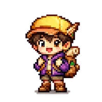 パソコンを持ったドット絵の冒険者キャラクター