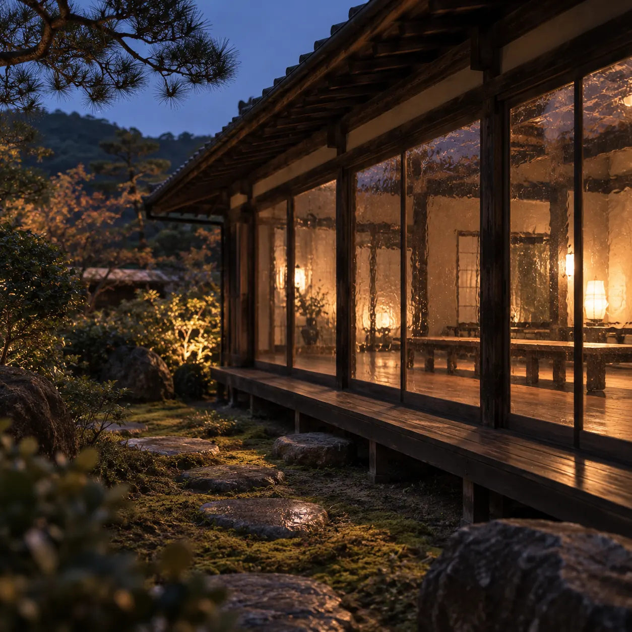 庭から見た縁側の夕景