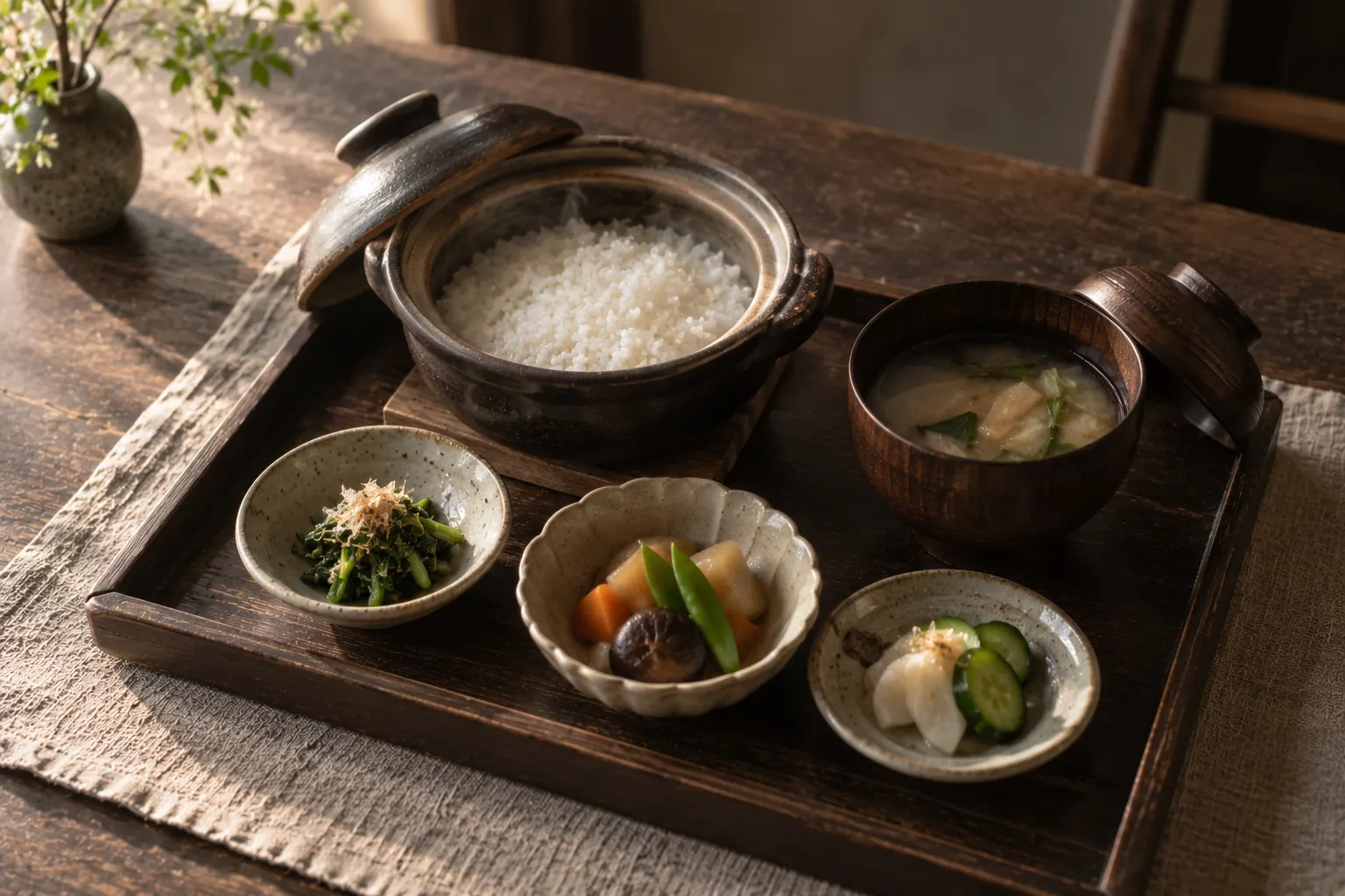 一汁三菜の昼のごはん